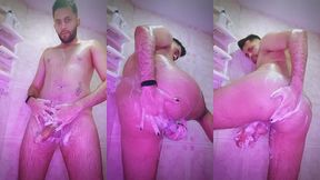 jerking my big cock and rubbing my hot soapy ass in the shower makes me cum so good - camilo brown