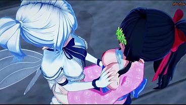 Yae Kokonoe fingers and licks Leen&rsquo_s pussy from behind until she orgasms  - Another World with my Smartphone Hentai