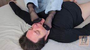 708 Nylon Foot Smelling & Foot Worship Handjob - Dame Olga