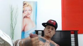 Tattooed Andres Latin Jerks Off His Big Cock, Shows His Sneakers & Sox