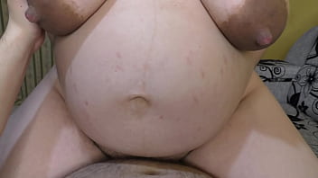 Oil massage of my pregnant belly and no condom rough sex in cowgirl pose