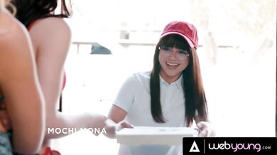 Hot Threesome Summer Between Celestina Blooms, Bestie River Lynn, & Petite Delivery Girl Mochi Mona