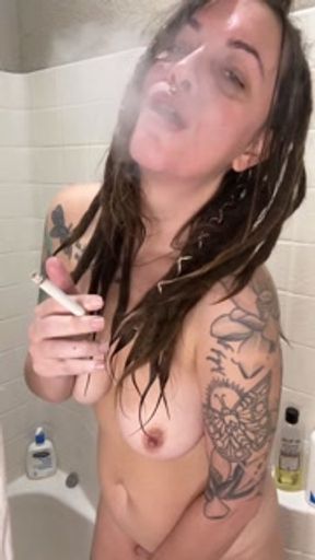 Smoking shower time with Chery - full vids on Fansly CherySmokes