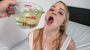 nasty slut collecting so much piss - piss bath - piss drinking - girl pissing - human toilet