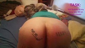 Mistress Spanks Chub Slaves Naked Ass 100 Times!