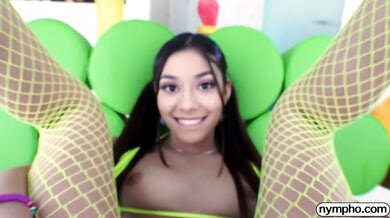 Pornstar xxlayna delivers hardcore POV blowjobs and intimate moments in yellow fishnets