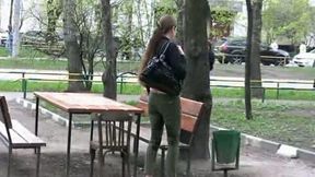 Outdoor piss fetish solo clip with spoiled brunette Olga