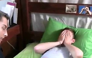 Gay college boy giving great head in his dorm room