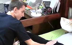 Gay college boy giving great head in his dorm room