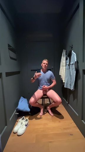 Risky Fitting Room Wank: Next Cubicle Guy Hears Me Cumming - Huge Cumshot