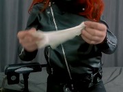 Leather biker tgirl get penetrated doggystyle by fuck machine l latex gloves l no face l wet play