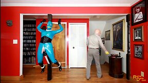 Rubber Shemale Sex Slave - bound statue