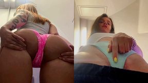 public pov femdom in airplane by mistresses kira and sofi