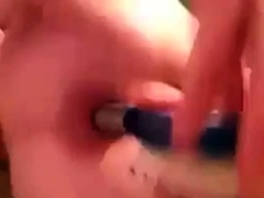 Fucking  her ass with hairbrush