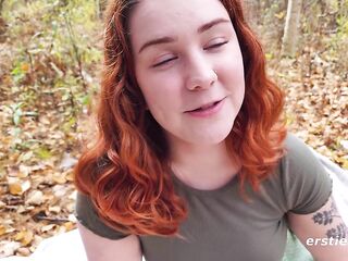 Ersties - Cute American Beauty Autumn Plays With a Glass Sex toy Outdoors