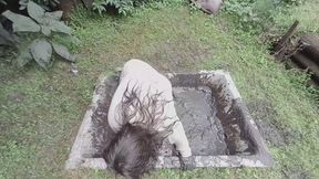 White Sweater and Jeans Muddy Sensual Play