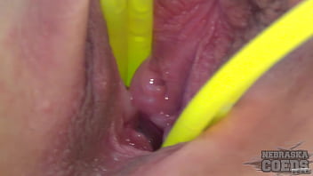 skinny girl stuffing her pussy with strange object insertions