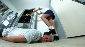 Danielle Chunky Mary Jane School Shoes Trampling & Jumping On His Head FLOOR CAM (4K)