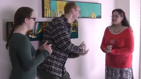 The players and their first-ever Strip Rock Paper Scissors game