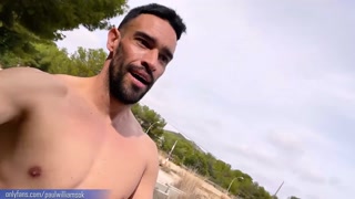 Risky jerk off. Cumshot in public trail