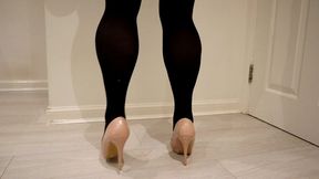 high heel tapping in nude high heels stilettos and tights