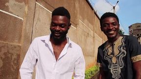 torid fuck with 3 partners. two muscular hunk guys with big cock in frot of african slut