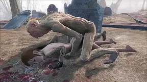 Ghoul Dominates Petite Teen in Fallout Cemetery Encounter