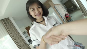 Thai Teen (18+) Threesome Frenzy: Tattooed Cutie Swallows Cream