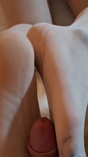 White Nylon Pantyhose Footjob - Soft Asian Feet Make Him Cum Hard   Clip 1