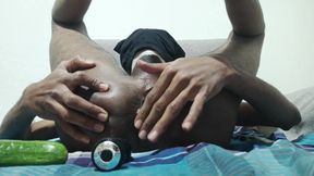 Gay Men Increase His Own Asshole with Cucumber and Using Buttplug Then Fuck Sex Toy and Masturbate Huge