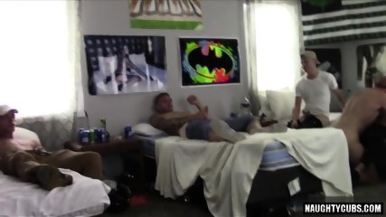 Hot gay double blowjob and cumshot