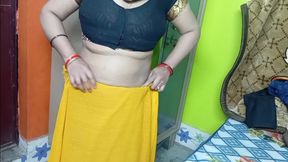 Beautiful Bhabhi Wearing Yellow Sari