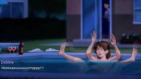 Debbie’s big tits choke the cinema crowd while stepmom cums public creampie