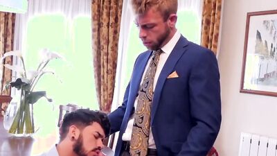 Dashing hunk in a suit and his boyfriend fuck each other