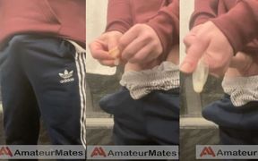 Amateur Horny Flatmate Cums in Condom in Adidas Sportswear