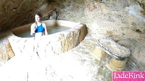 Precious teen blonde girlfriend sucks boyfriend's dick in public sauna
