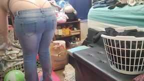 White String Thong & Jeans (Ass Crack Tease)