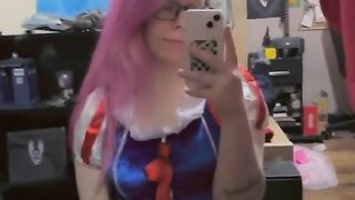 Trans goddess juggles her sissy hard-on around!