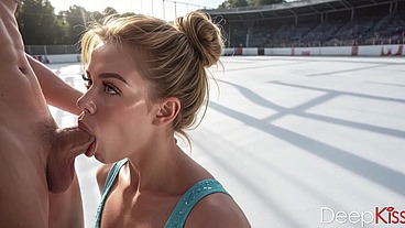 A naughty figure skater with plump lips gently sucks my cock, then swallows all the cum[AI]