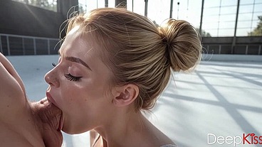 A naughty figure skater with plump lips gently sucks my cock, then swallows all the cum[AI]