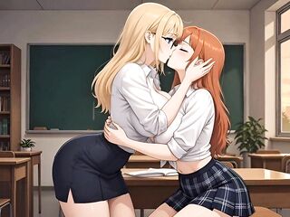 Busty Golden-haired Teacher & Redhead Student Yuri Detention Ardent Squirt Fantasy