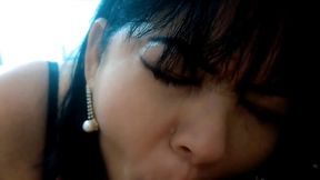 Amateur Latina MILF sucks big white cock