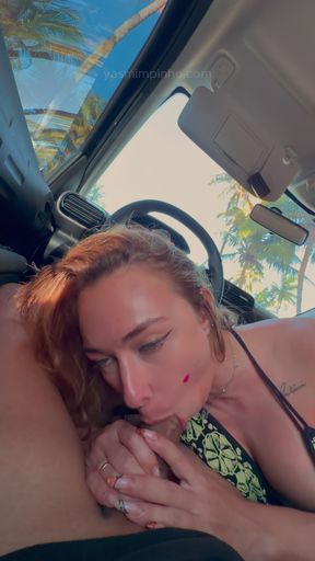 POV - Blonde Girl Almost Got Caught Giving Me an Amazing Blowjob in the Car