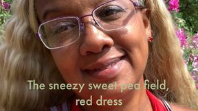 Wet sneezing in red with glasses on