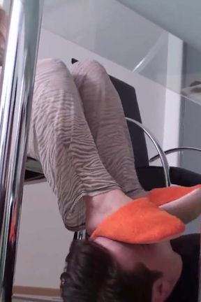 Feet smelling under glass table