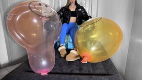bursting big balloons on air mattress