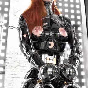 Ginger in Hardcore Metal Bondage and Latex Catsuit 3D Animation