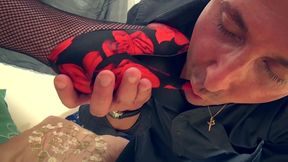 violetta scott uses her feet to play with pierre dj s cock