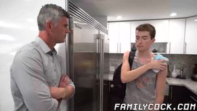 Adorable twink sucking cock and bareback banged by step dad