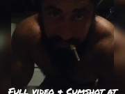Hairy Muscle Stud Working Out Posing Nude Smoking and Jerking Off in Garage